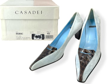 Barely Worn CASADEI Blue Suede Shoes, Size 40, Made in Italy