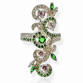 Sterling Silver and Crystals Dinner Ring