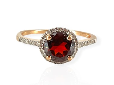 Pretty Garnet Ring in 14k Rose Gold w/Tiny Diamond Accents