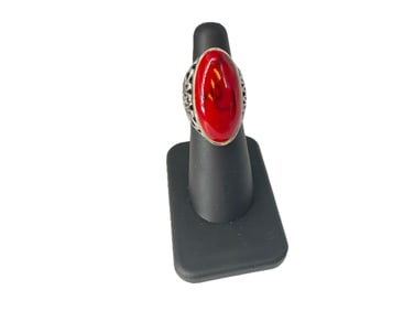 Sharp Sterling Silver Ring w/Red Jasper Stone