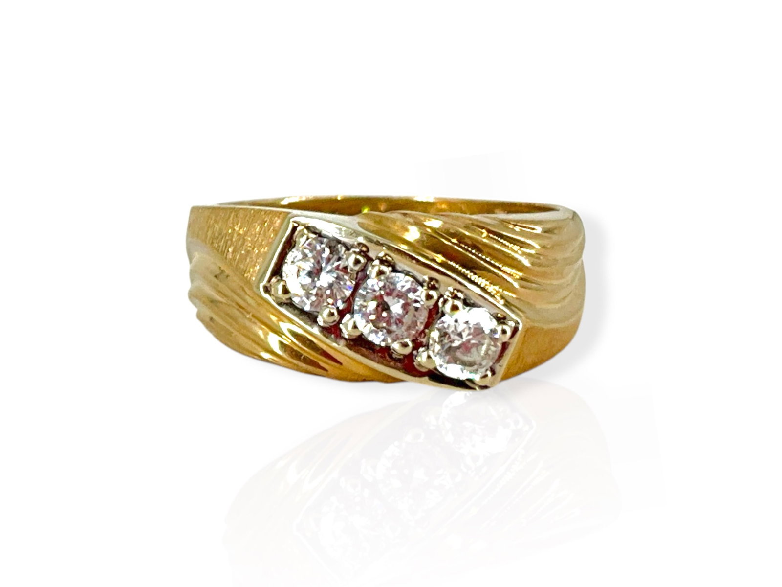 Unisex Yellow Gold Ring w/CZ Stones (1 of 6)