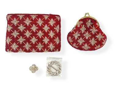 Two Lovely Red Beaded Ladies' Accessory Pieces from Neiman Marcus and More