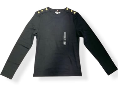 NWT - TOMMY HILFIGER Gold Button Size L/G Long-Sleeve 100% Cotton Dress Top