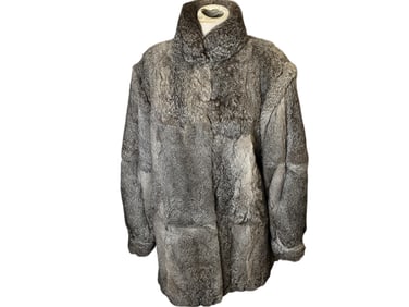 Gray Rabbit Fur Coat Labeled "Bermans"