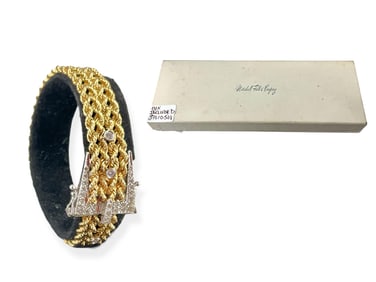 Sharp Vintage Buckle Bracelet w/Diamonds in 14k Dual-Tone Gold in Satin Lined Box