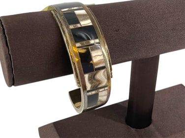 Sterling Bracelet With Onyx & Agate Inlay