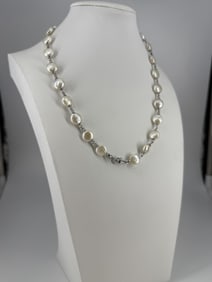 Sterling Silver Button Pearl Necklace