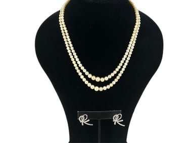 Vintage Pearls w/14k w/g Clasp and Pretty Ribbon Earrings