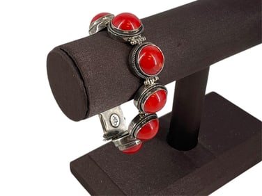 Sterling Silver and Coral Bracelet