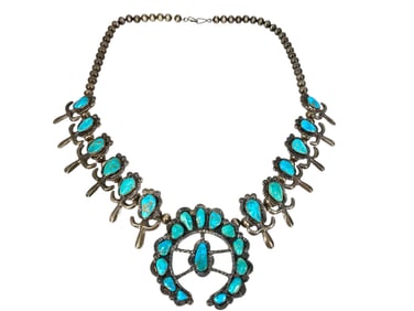 Great Sterling Silver Squash Blossom Turquoise Necklace