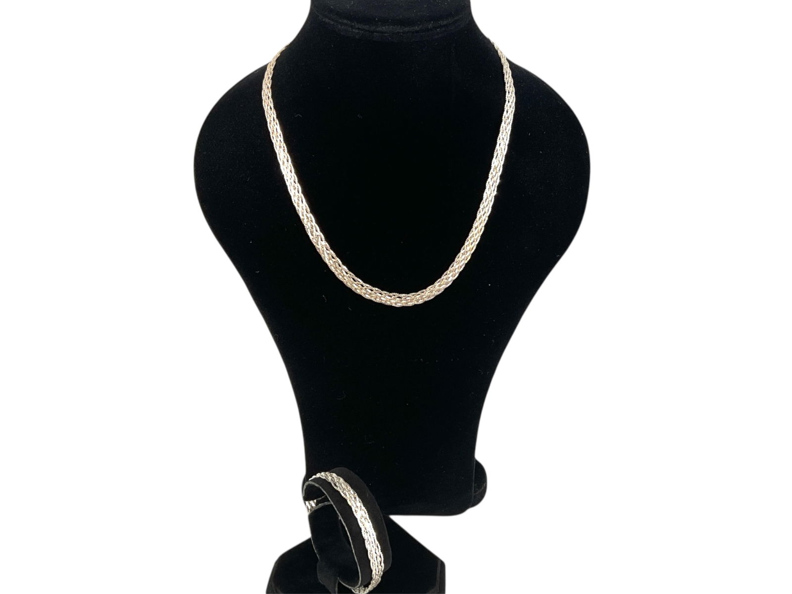 Braided Silver Neck Chain and Matching Bracelet (1 of 7)
