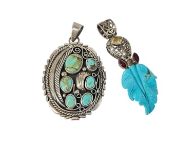 Two Sterling Silver and Turquoise Stone Pendants