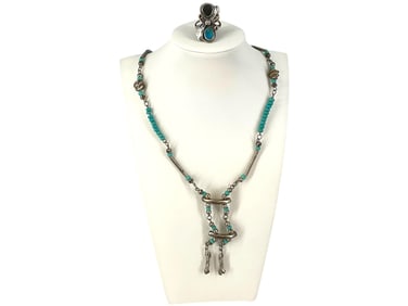 Silver Southwestern Ring and Silver-Tone Southwest Necklace