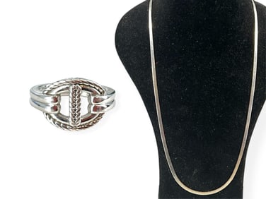 Reversible Herringbone Chain and Judith Ripka Heavy Silver Ring