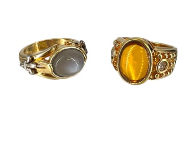 Two Rings - One with Amber and One with Gray Moonstone Decoration