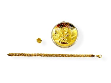 Oneida Sterling Christmas Ornament, Gold Over Silver Byzantine Style Bracelet, Gold-Tone Bead