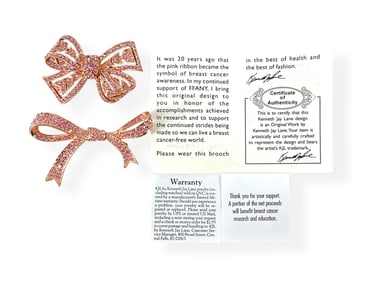 Two Pretty Pink Ribbon Brooches by Kenneth Jay Lane
