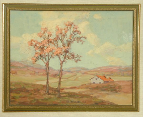 CH. WM. DUVALL OIL ON CANVAS FALL LANDS: CH. WM. DUVALL OIL ON CANVAS FALL LANDSCAPE W/HOUSE, 1963 26 X 20