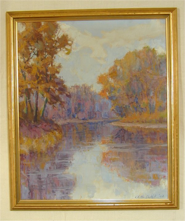 CH WM DUVALL OIL ON CANVAS FALL LANDSCAPE W/POND: CH WM DUVALL OIL ON CANVAS FALL LANDSCAPE W/POND SGND & DATED 1944 25 X 29 1/2