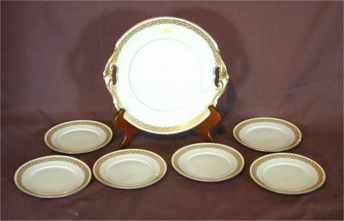 7 PC LIMOGES DESSERT SET, CHIP ON PLATE: 7 PC LIMOGES DESSERT SET, CHIP ON PLATE