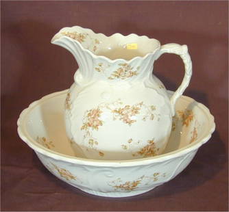 2 PC RIDGEWAY IRONSTONE WASHBOWL & PITCHER "BALTI: 2 PC RIDGEWAY IRONSTONE WASHBOWL & PITCHER "BALTIMORE" PATTERN PITCHER 11"H BOWL 15"DIAM