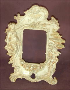 ORNATE CAST METAL PICTURE FRAME, PTD WHITE 9"W X: ORNATE CAST METAL PICTURE FRAME, PTD WHITE 9"W X 11 1/2"H