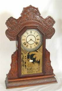 SETH THOMAS OAK VICT MANTEL CLOCK 14"L X 22"H: SETH THOMAS OAK VICT MANTEL CLOCK 14"L X 22"H