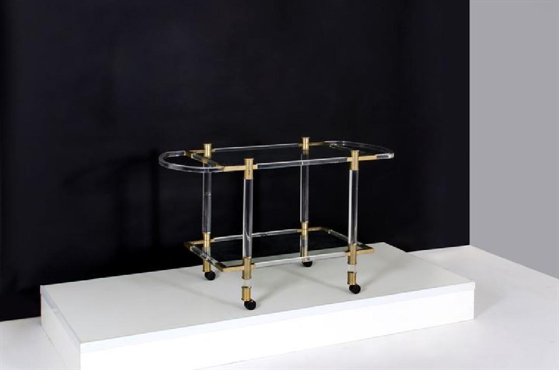 PRODUZIONE ITALIANA: Carrello in plexiglass e ottone.Anni '60cm 67x120x54