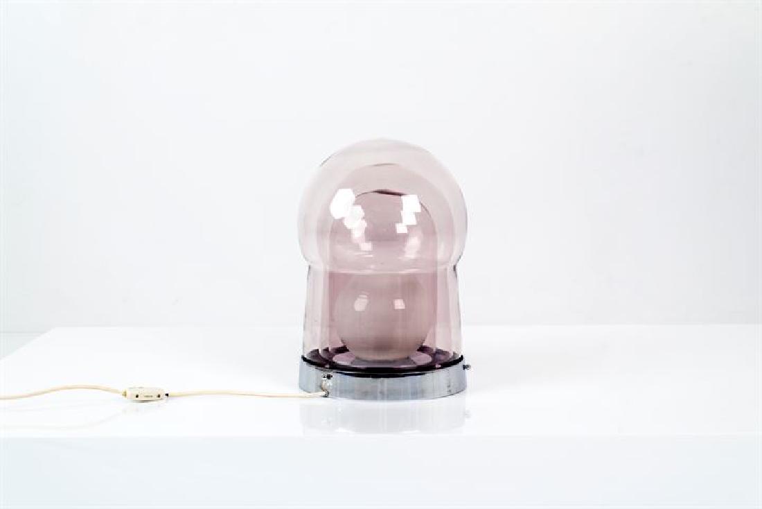 ASTI SERGIO_x000D_ Lampada da tavolo mod. Paracarro: Metallo cromato e vetro opalinoProd. Bilumen anni '70h cm 40