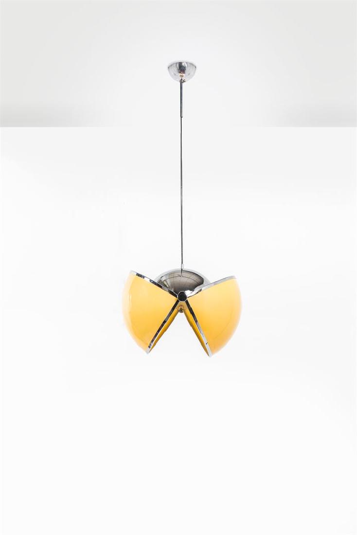 SUPERSTUDIO, nello stile di: Lampada a sospensione in metallo cromato e perspex.Anni '60h cm 96