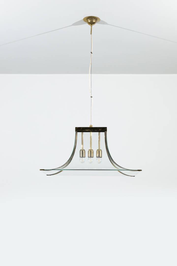 ESPERIA: ESPERIALampada a sospensione in vetro trasparente e ottone.Anni '50cm 34x51x70