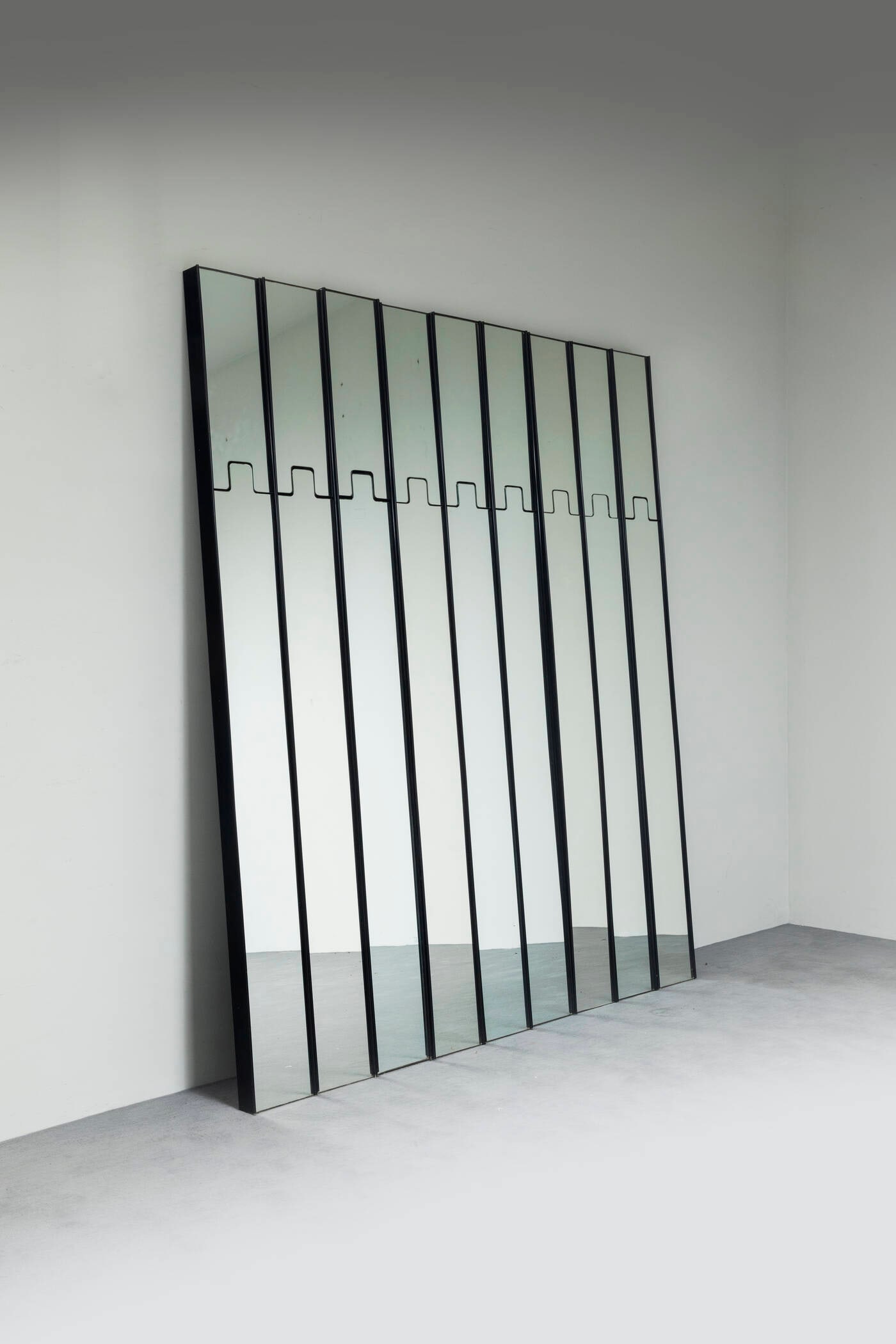 LUCIANO BERTONCINI: LUCIANO BERTONCINI Nine coat hangers from the series Gronda Metal and white methacrylate. Made by Elco, 1970s single modular cm 201x19,5x6 Defects