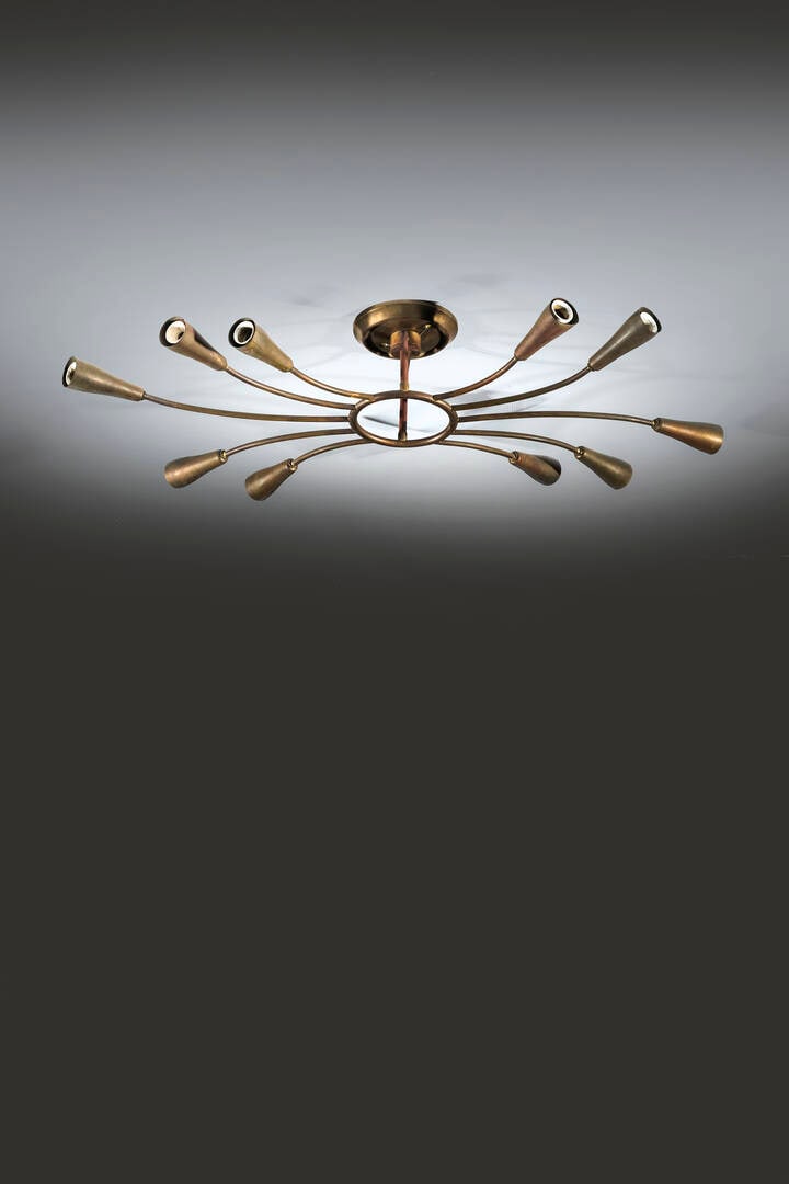 PRODUZIONE ITALIANA: PRODUZIONE ITALIANA Plafoniera Struttura in ottone. Anni '50 h cm 16x85