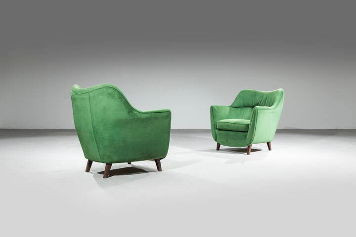 PRODUZIONE ITALIANA: PRODUZIONE ITALIANACoppia di poltroneStruttura e gambe in legno, Anni '50cm 80x80x80Difetti