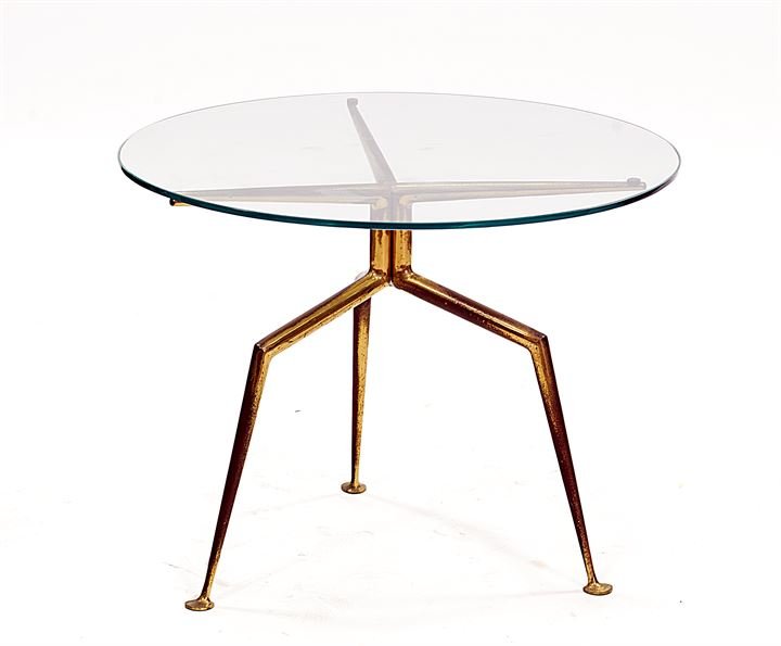 CRISTAL ART Tavolino con base in tubolare d'ottone: cm 49x64,5