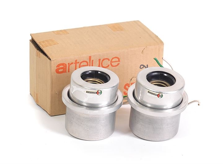 SARFATTI GINO SP 13 Coppia di faretti in alluminio: Etichetta adesiva Arteluce Milano, scatola originalediam cm 8Bibl.: M.Romanelli, S.Severi, Gino Sarfatti opere scelte, Silvana Editoriale,2012