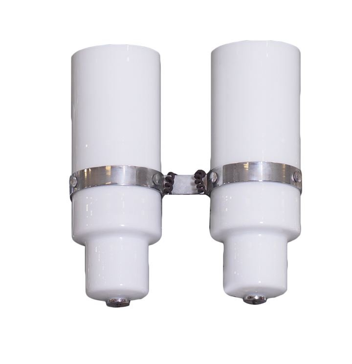 SARFATTI GINO 246/2 Lampada da parete con diffusori in: Supporti in ottone ossidato. h cm 38 Bibl.: M.Romanelli, S.Severi, Gino Sarfatti opere scelte, Silvana Editoriale,2012, Pag.416.