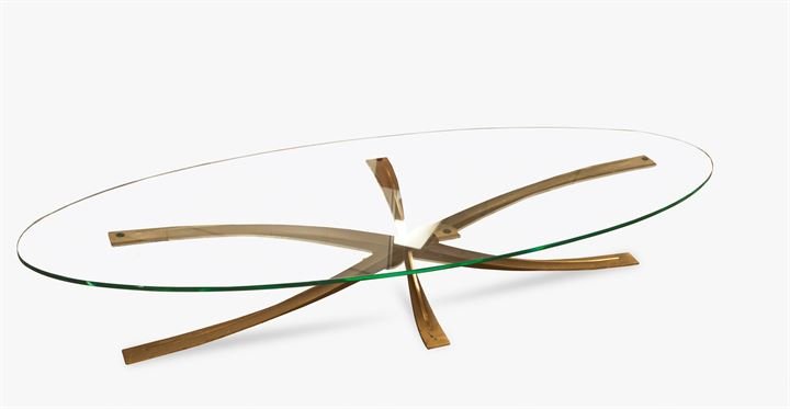 MANGEMATIN MICHEL Tavolino da salotto. Base in fusione: Fine anni '60 cm 34x188x71