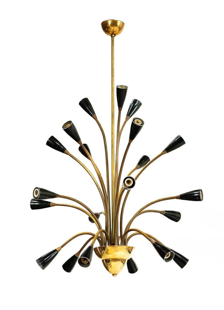 PRODUZIONE ITALIANA Lampadario con struttura in ottone: Anni '50 cm 90x50