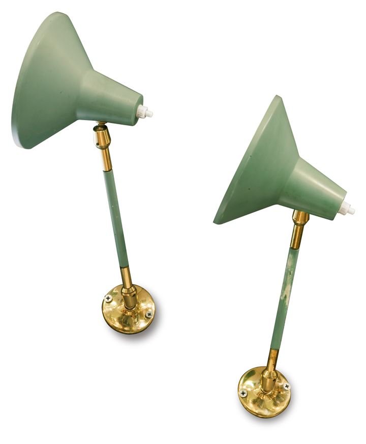 STILUX Due lampade da parete con snodi in ottone e: Prod. Stilux anni '50h cm 45