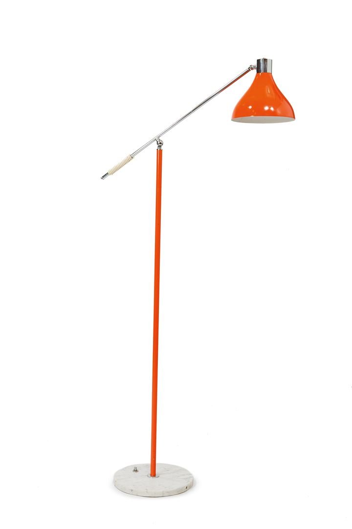 STILUX Lampada da terra a braccio orientabile in: Base in marmo bianco.Prod. Stilux anni '60h massima cm 140