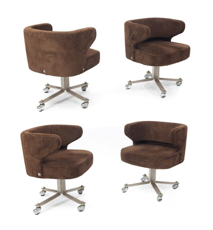 PRODUZIONE ITALIANA Quattro poltrone con rotelle: Prod. Formanova anni '70cm 70x57x57