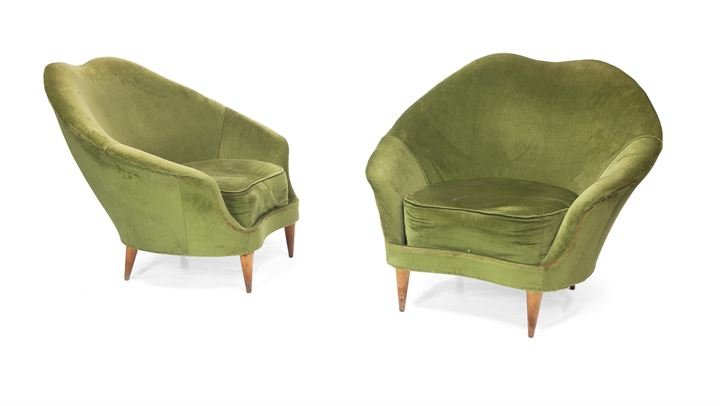 MUNARI FEDERICO Coppia di poltrone con struttura in: Anni '50cm 80x80x70