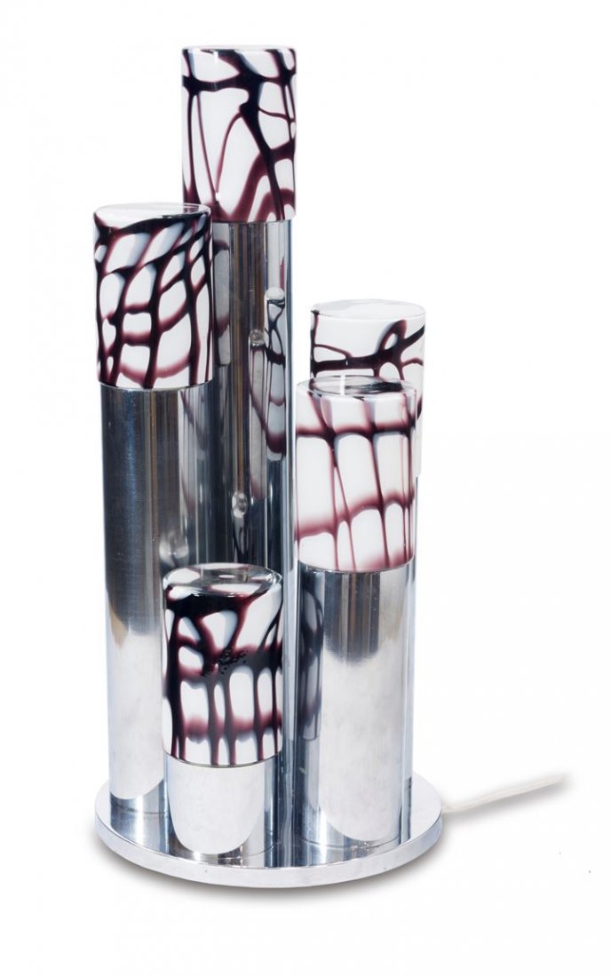 BROTTO ANGELO Lampada da tavolo in acciaio cromato e: Prod Esperia anni '70Etichetta del produttoreh cm 57