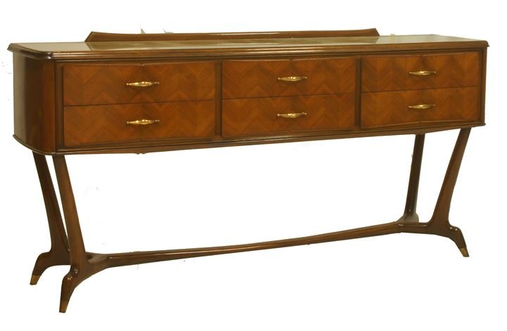 PRODUZIONE ITALIANA Cassettiera in legno di noce, piano: Anni '50 cm 95,5x196x45