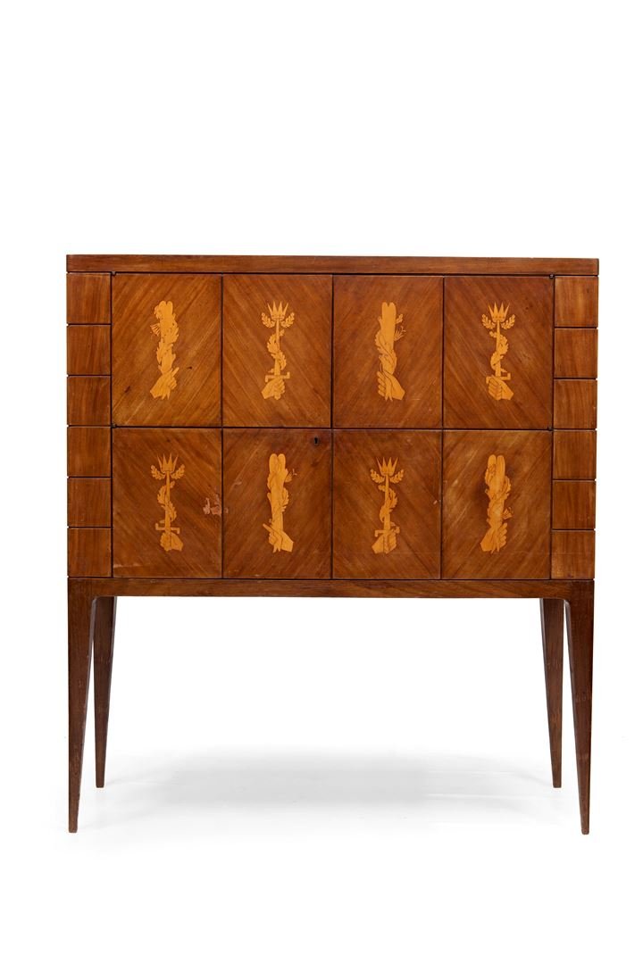 BUFFA PAOLO Mobile bar in legno di noce con ante: Anni '50 cm 140x128x42
