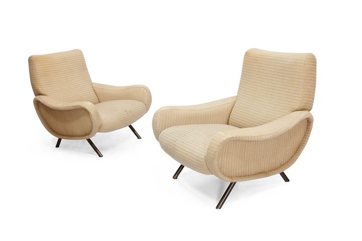 ZANUSO MARCO Lady Coppia di poltrone con struttura: Prod. Arflex 1951Medaglia d'oro alla IX Triennale (1951)cm 76x80x80Bibl.: Giuliana Gramigna, "Repertorio del Design Italiano1950-2000 per l'arredamento domestico", Allemandi, 2011, pag. 25