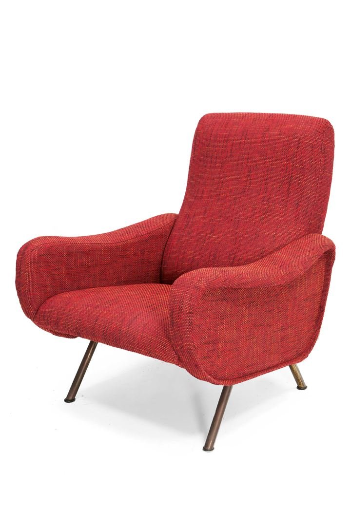 ZANUSO MARCO Lady Poltrona con struttura metallica a: Prod. Arflex 1951Medaglia d'oro alla IX Triennale (1951)cm 76x80x80Bibl.: Giuliana Gramigna, "Repertorio del Design Italiano1950-2000 per l'arredamento domestico", Allemandi, 2011, pag. 25