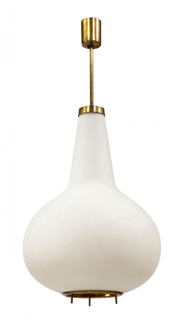 STILNOVO Lampada a sospensione con struttura in ottone: Prod. Stilnovo anni '50 h cm 77