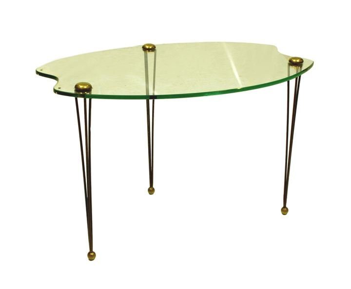 PRODUZIONE ITALIANA Tavolino con piano in vetro: Anni 50 cm 39x62x41